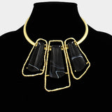 Bold Geometric Triple Stone Accent Choker Necklace
