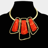 Bold Geometric Triple Stone Accent Choker Necklace