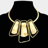 Bold Geometric Triple Stone Accent Choker Necklace