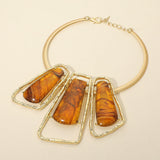 Bold Geometric Triple Stone Accent Choker Necklace