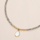 Teardrop Mother of Pearl Pendant Faceted Beaded Choker Necklace
