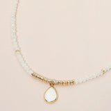 Teardrop Mother of Pearl Pendant Faceted Beaded Choker Necklace