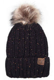 C.C Fuzzy Fleece Lining Knit Beanie With Pom