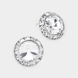 Women's Rivoli Cut Genuine Crystal Round Stud Earrings