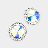 Women's Rivoli Cut Genuine Crystal Round Stud Earrings