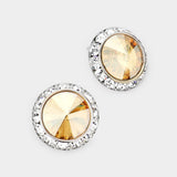 Women's Rivoli Cut Genuine Crystal Round Stud Earrings