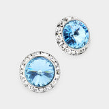 Women's Rivoli Cut Genuine Crystal Round Stud Earrings