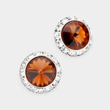 Women's Rivoli Cut Genuine Crystal Round Stud Earrings