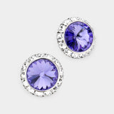 Women's Rivoli Cut Genuine Crystal Round Stud Earrings