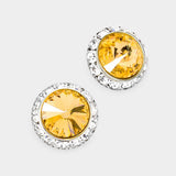 Women's Rivoli Cut Genuine Crystal Round Stud Earrings