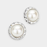 Rivoli Cut Genuine Crystal Pearl Round Stud Earrings