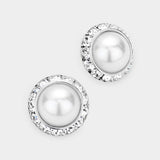 Rivoli Cut Genuine Crystal Pearl Round Stud Earrings