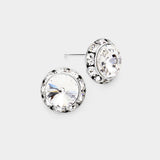 Women's Rivoli Cut Genuine Crystal Round Stud Earrings