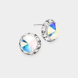 Women's Rivoli Cut Genuine Crystal Round Stud Earrings