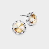 Women's Rivoli Cut Genuine Crystal Round Stud Earrings