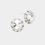 Women's Rivoli Cut Genuine Crystal Round Stud Earrings
