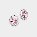 Women's Rivoli Cut Genuine Crystal Round Stud Earrings