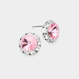 Women's Rivoli Cut Genuine Crystal Round Stud Earrings