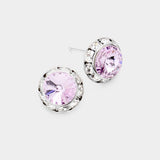 Women's Rivoli Cut Genuine Crystal Round Stud Earrings