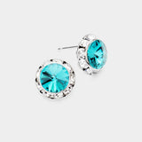 Women's Rivoli Cut Genuine Crystal Round Stud Earrings