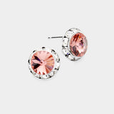 Women's Rivoli Cut Genuine Crystal Round Stud Earrings