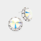 Women's Rivoli Cut Genuine Crystal Round Stud Earrings