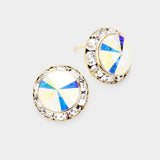 Women's Rivoli Cut Genuine Crystal Round Stud Earrings