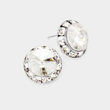 Women's Rivoli Cut Genuine Crystal Round Stud Earrings