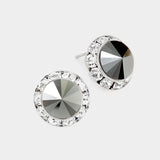 Women's Rivoli Cut Genuine Crystal Round Stud Earrings