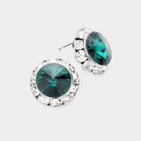 Women's Rivoli Cut Genuine Crystal Round Stud Earrings