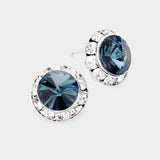 Women's Rivoli Cut Genuine Crystal Round Stud Earrings