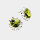 Women's Rivoli Cut Genuine Crystal Round Stud Earrings