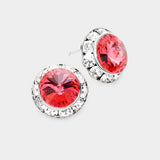 Women's Rivoli Cut Genuine Crystal Round Stud Earrings