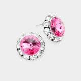 Women's Rivoli Cut Genuine Crystal Round Stud Earrings