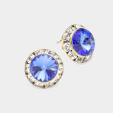 Women's Rivoli Cut Genuine Crystal Round Stud Earrings