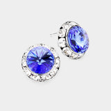 Women's Rivoli Cut Genuine Crystal Round Stud Earrings