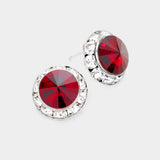 Women's Rivoli Cut Genuine Crystal Round Stud Earrings
