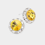 Women's Rivoli Cut Genuine Crystal Round Stud Earrings