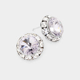 Women's Rivoli Cut Genuine Crystal Round Stud Earrings