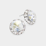 Women's Rivoli Cut Genuine Crystal Round Stud Earrings
