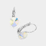 Women's Genuine Round Crystal Lever Back Earrings