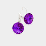 Women's Genuine Round Crystal Lever Back Earrings