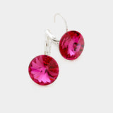 Women's Genuine Round Crystal Lever Back Earrings
