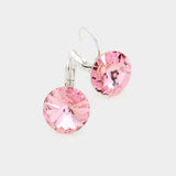 Women's Genuine Round Crystal Lever Back Earrings