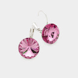 Women's Genuine Round Crystal Lever Back Earrings