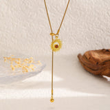 Gold Sunflower & Tiger Eye Long Necklace