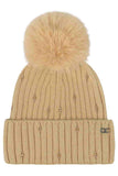 C.C Glass Bead Embellishment Faux Fur Pom Beanie