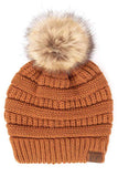 C.C Solid Ribbed Knit Beanie with Pom