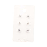 3Pairs - CZ Heart Round Stud Earrings Set
