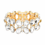 Floral Teardrop Glass Crystal Stretch Evening Bracelet